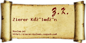 Zierer Kálmán névjegykártya